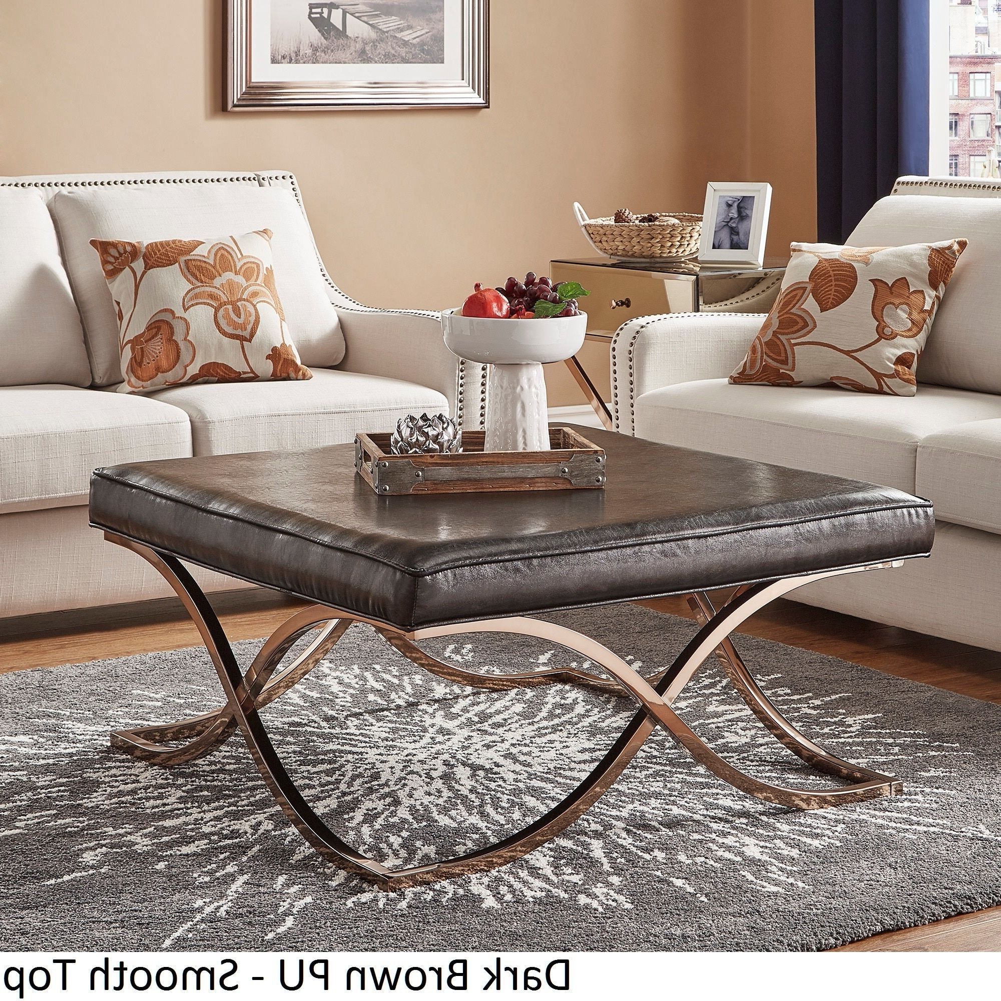 Newest Square Black And Brushed Gold Coffee Tables Pertaining To Solene X Base Square Ottoman Coffee Table – Champagne Gold (Gallery 20 of 20)