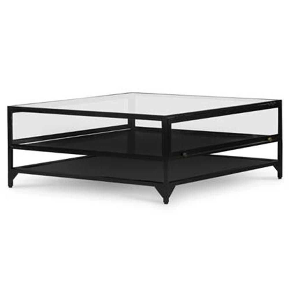 Newest Square Matte Black Coffee Tables With Regard To Allen Industrial Loft Tempered Glass Top Black Iron Square (View 15 of 20)