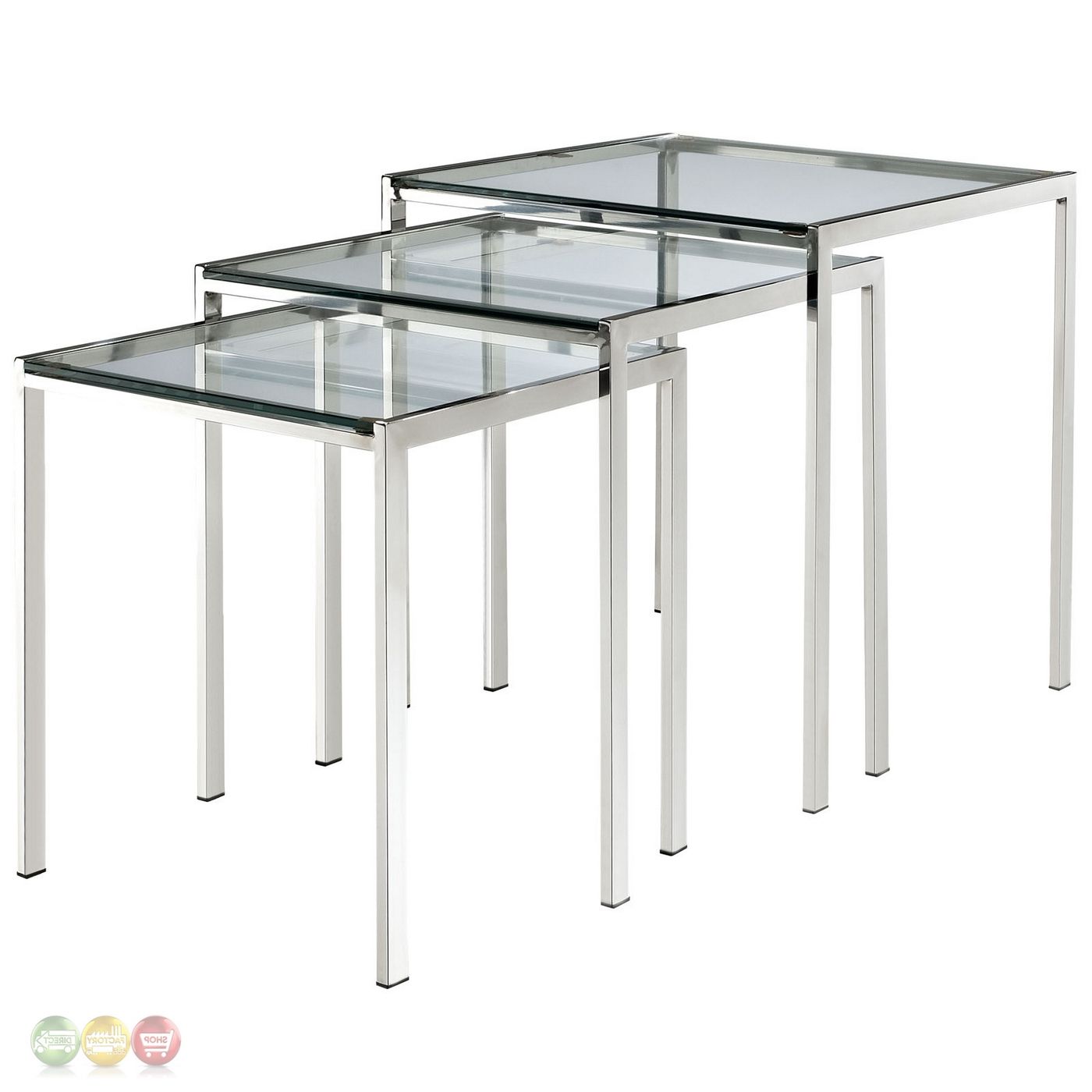 Nimble Modern Glass Top Nesting Table W/stainless Steel With Regard To Recent Glass And Stainless Steel Cocktail Tables (Gallery 19 of 20)