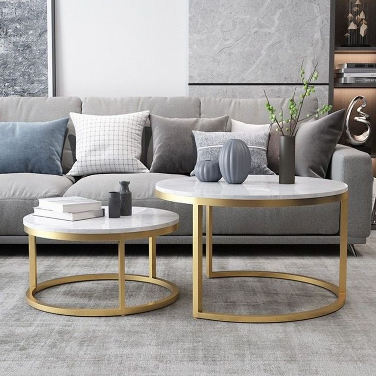 Nordic Style Coffee Table Gold Metal & White Marble Living Pertaining To Famous Marble Coffee Tables Set Of  (View 8 of 20)