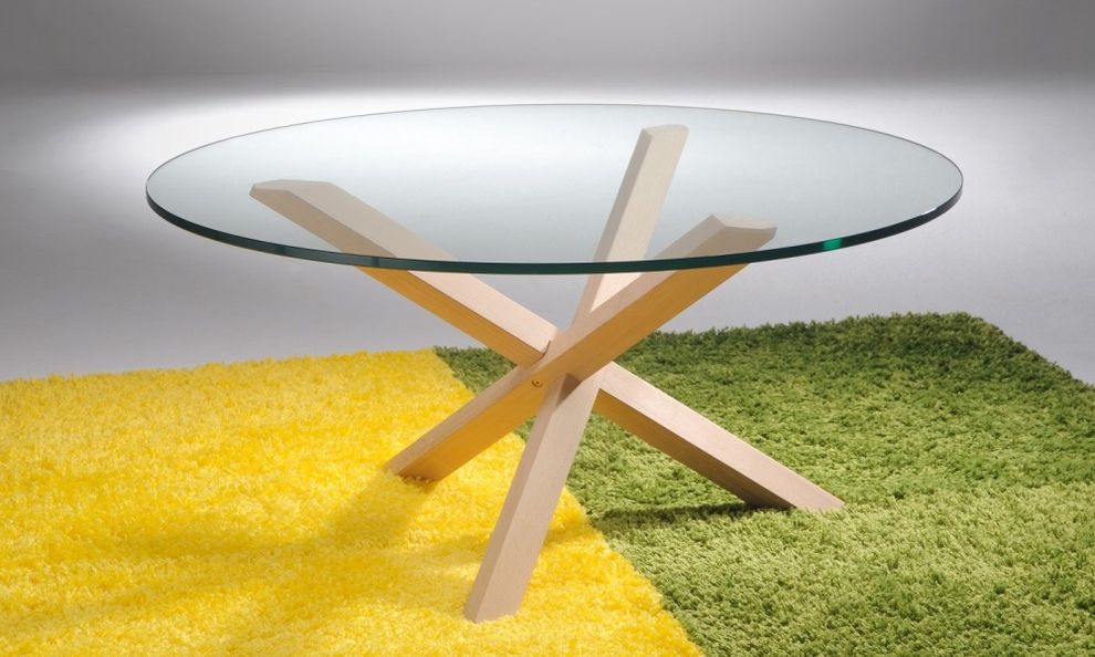 Opal Clear Glass Coffee Table With Beech Leg Regarding Fashionable Clear Coffee Tables (View 10 of 20)