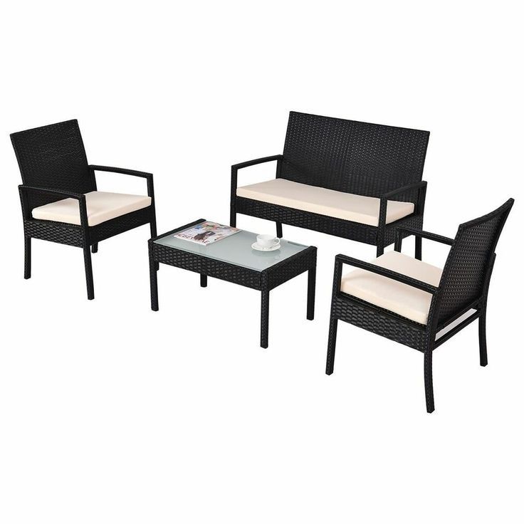 Outdoor Wicker Sofa Set Patio Furniture 4 Pc Rattan Garden Inside 2019 Black And Tan Rattan Coffee Tables (View 8 of 20)