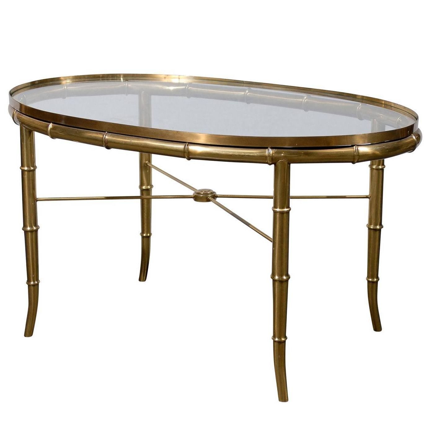 Oval Brass Glass Top Cocktail Or Coffee Table At 1stdibs In Fashionable Glass And Gold Oval Coffee Tables (View 11 of 20)