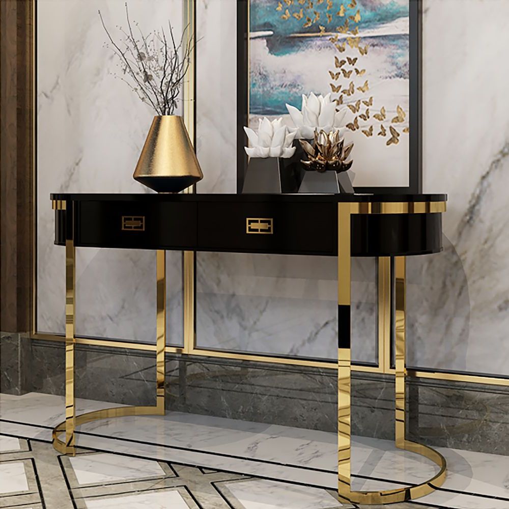 Oval Entryway Accent Table With Storage Black Console Intended For Preferred 2 Drawer Oval Coffee Tables (View 17 of 20)