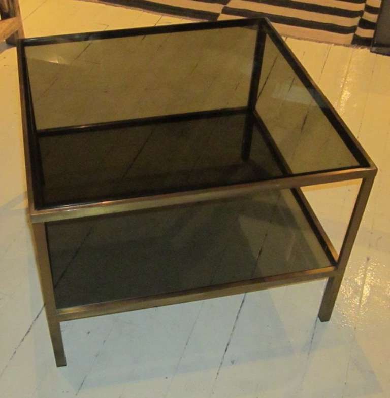 Pair Of 1970's Brass Smoked Glass Coffee Tables At 1stdibs In Fashionable Brass Smoked Glass Cocktail Tables (Gallery 13 of 20)