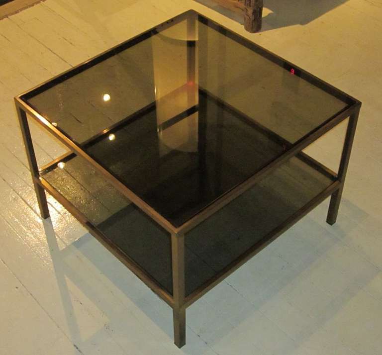 Pair Of 1970's Brass Smoked Glass Coffee Tables At 1stdibs Pertaining To Newest Brass Smoked Glass Cocktail Tables (View 4 of 20)