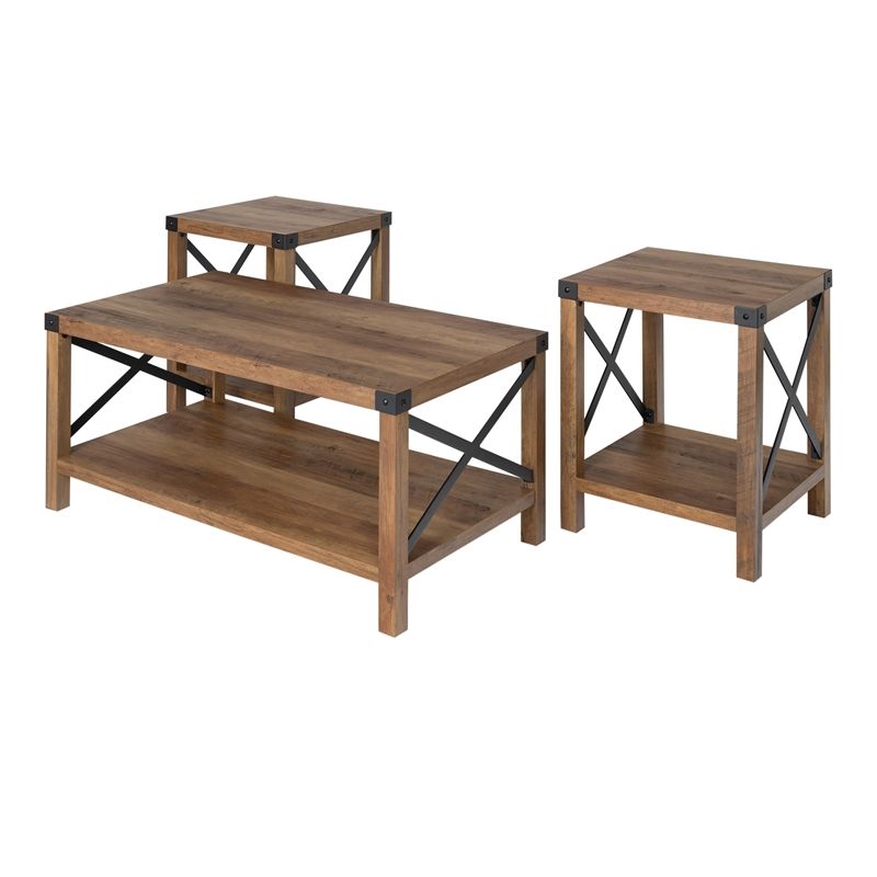 Pemberly Row 3 Piece Rustic Wood And Metal Coffee Table In Most Recently Released Rustic Oak And Black Coffee Tables (Gallery 4 of 20)