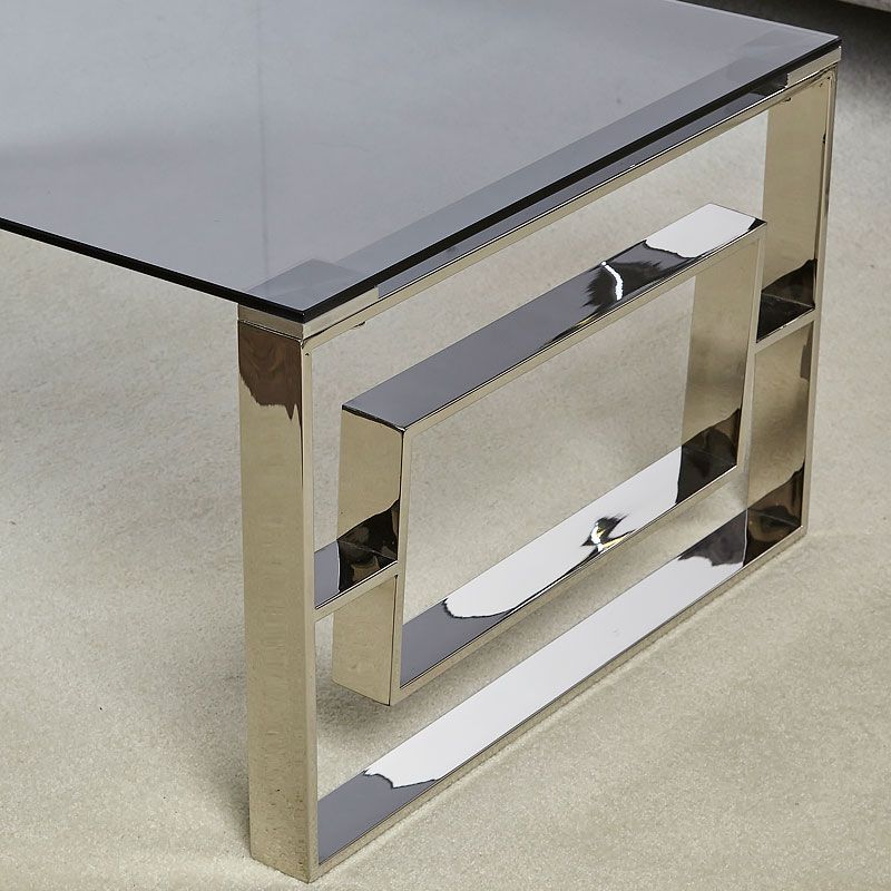 Plaza Contemporary Stainless Steel Smoked Glass Lounge Regarding Well Liked Silver Stainless Steel Coffee Tables (Gallery 10 of 20)