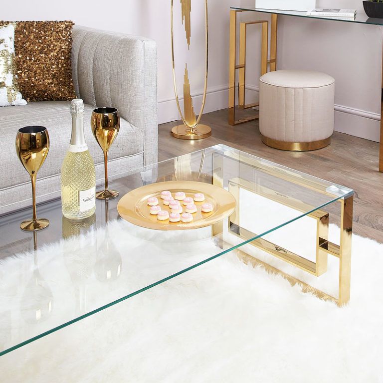 Plaza Gold Contemporary Clear Glass Lounge Coffee Table In Preferred Glass And Pewter Coffee Tables (View 12 of 20)
