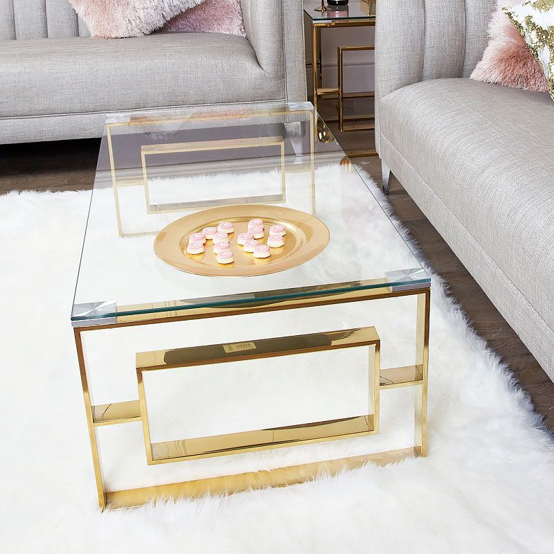 Plaza Gold Contemporary Clear Glass Lounge Coffee Table Inside Most Up To Date Gold Coffee Tables (View 10 of 20)