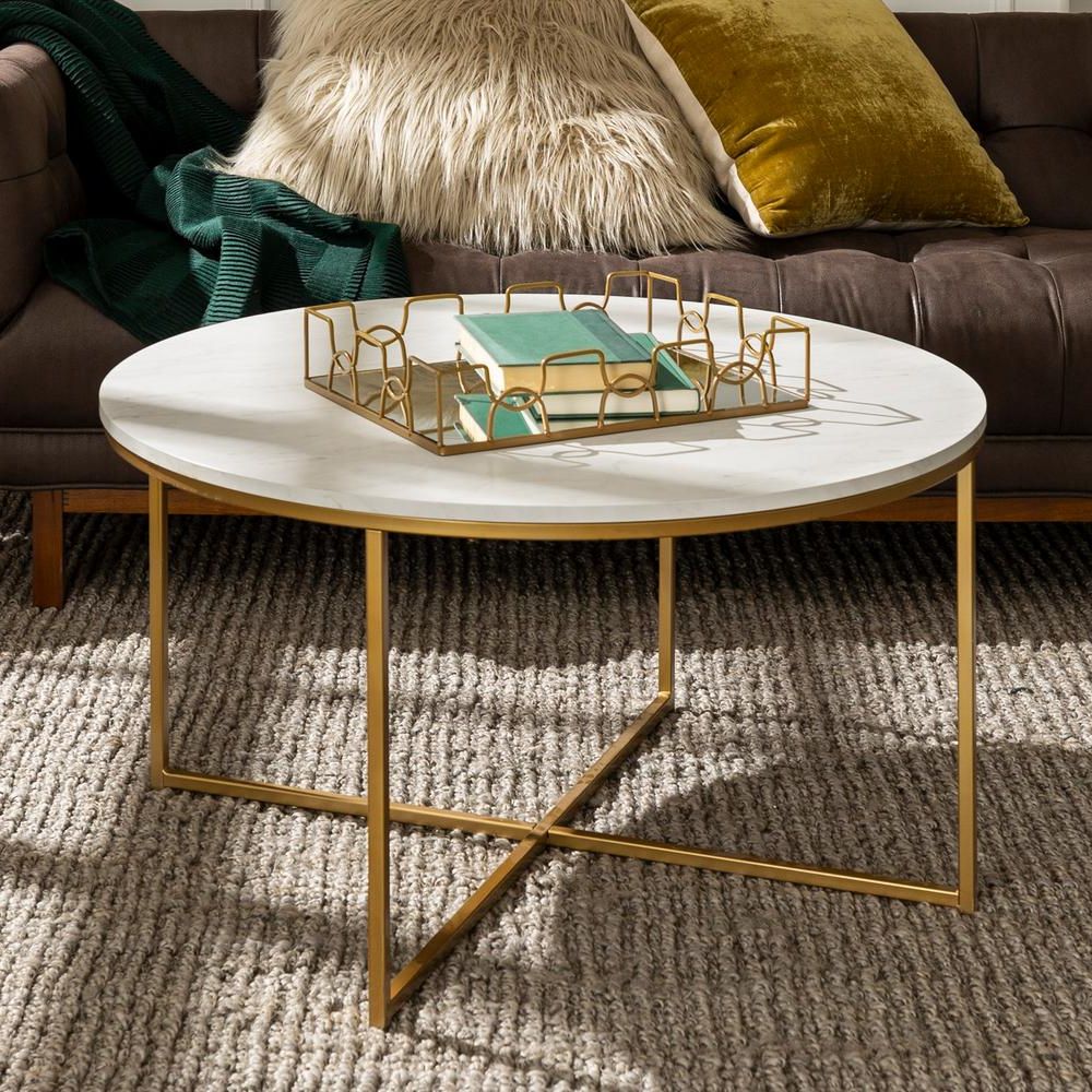 Popular Antique Blue Gold Coffee Tables Inside Walker Edison Furniture Company 36 In. Faux Marble/gold (Gallery 3 of 20)