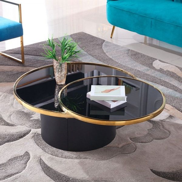 Popular Black Round Glass Top Cocktail Tables Throughout Luxury Nordic Black Tempered Glass Round Coffee Table With (View 3 of 20)