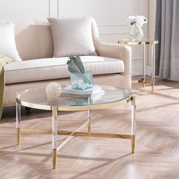 Popular Metallic Gold Cocktail Tables Regarding Silver Orchid Henderson Acrylic Cocktail Table – Overstock (View 15 of 20)