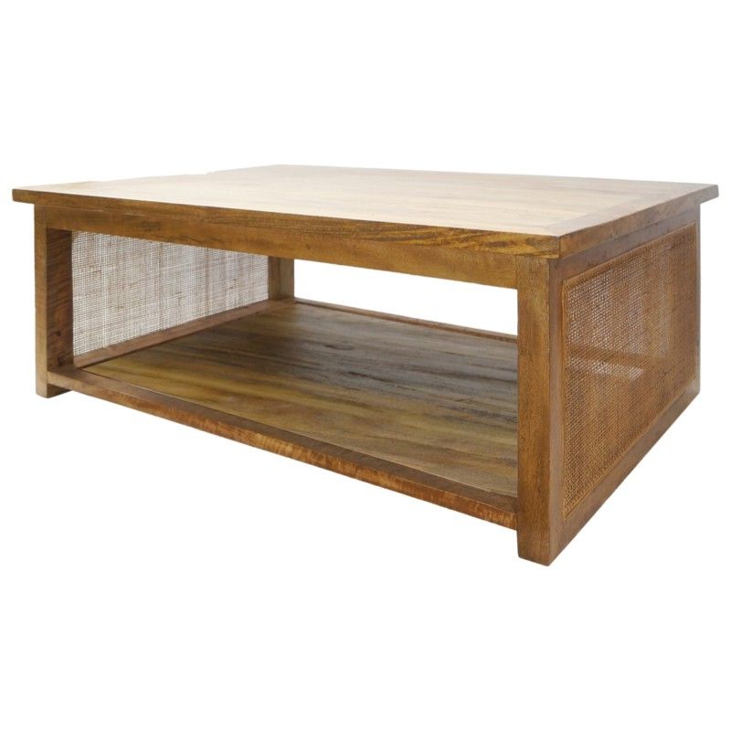 Popular Natural Mango Wood Coffee Tables Regarding Balonne Mango Wood & Rattan Coffee Table, 120cm, Natural (View 2 of 20)