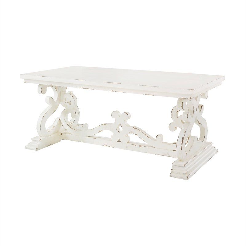 Powell Jenna Distressed Wood Coffee Table In White – Pcymx30 Within Preferred Square Weathered White Wood Coffee Tables (View 16 of 20)
