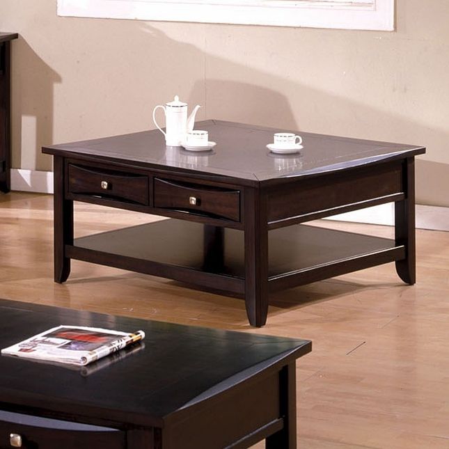 Preferred 1 Shelf Square Coffee Tables With Regard To Arther Casual Dark Brown Beveled Square Coffee Table With (View 6 of 20)