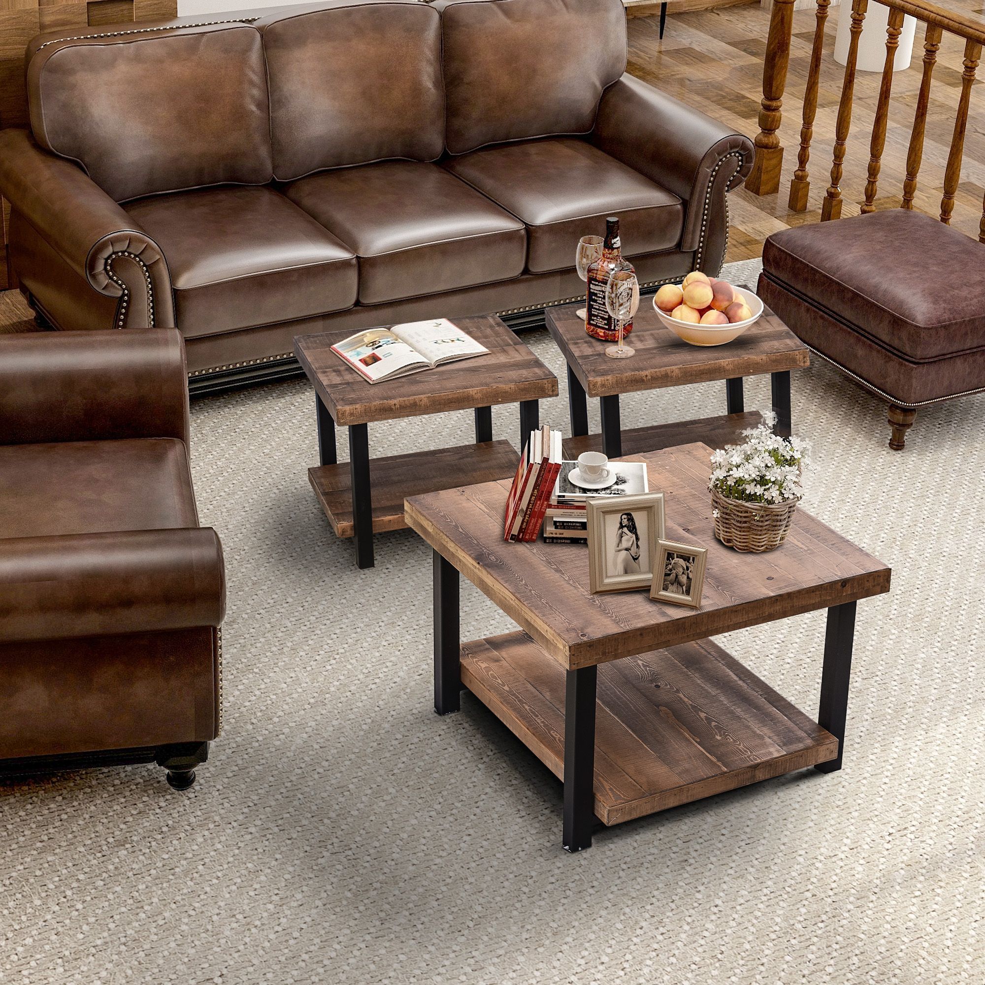 Preferred 3 Piece Coffee Tables In Harper&bright Designs Industrial Pine Wood Coffee Table  (View 14 of 20)