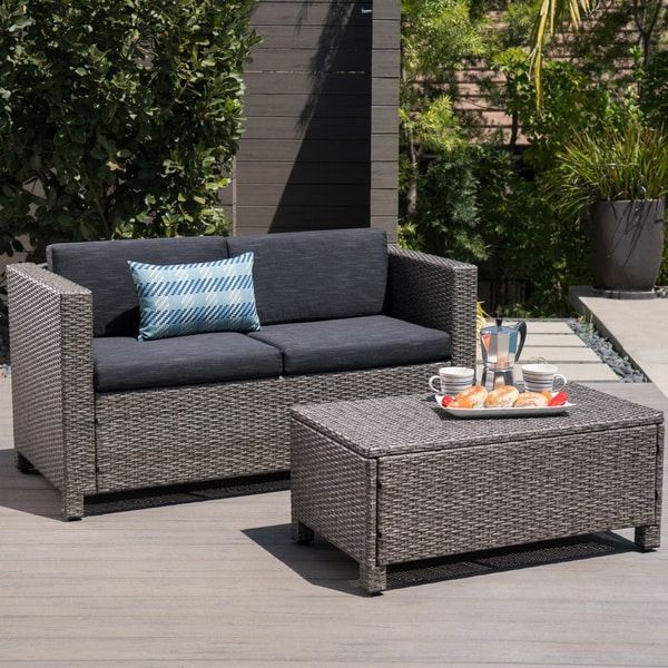 Preferred Black And Tan Rattan Coffee Tables Pertaining To Shop White Wicker Loveseat And Coffee Table Outdoor Patio (View 6 of 20)