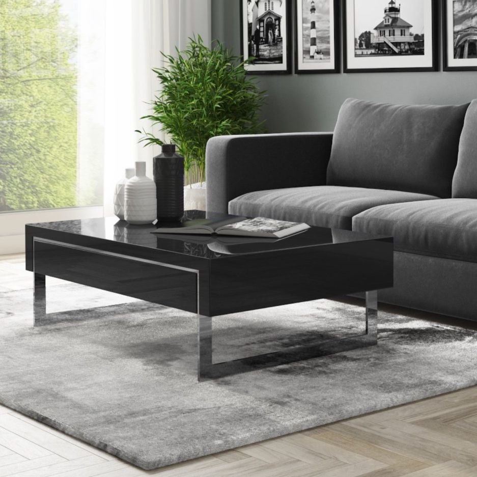Preferred Black And White Coffee Tables Pertaining To Black Gloss Coffee Table With Storage Drawers – Voque (View 5 of 20)