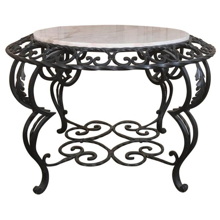 Preferred Round Iron Coffee Tables Intended For Mid Century French Wrought Iron Marble Top Coffee Table (View 1 of 20)