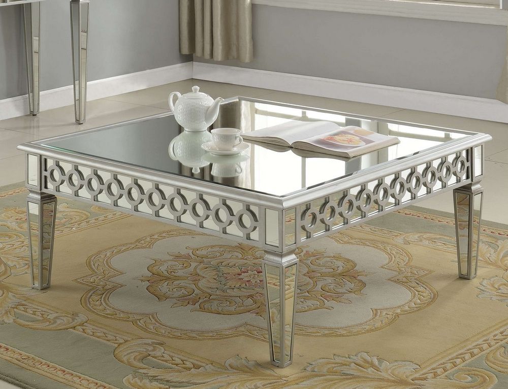 Preferred Silver Coffee Tables Inside Jadyn Silver Mirrored Square Coffee Tablebest Master (View 6 of 20)
