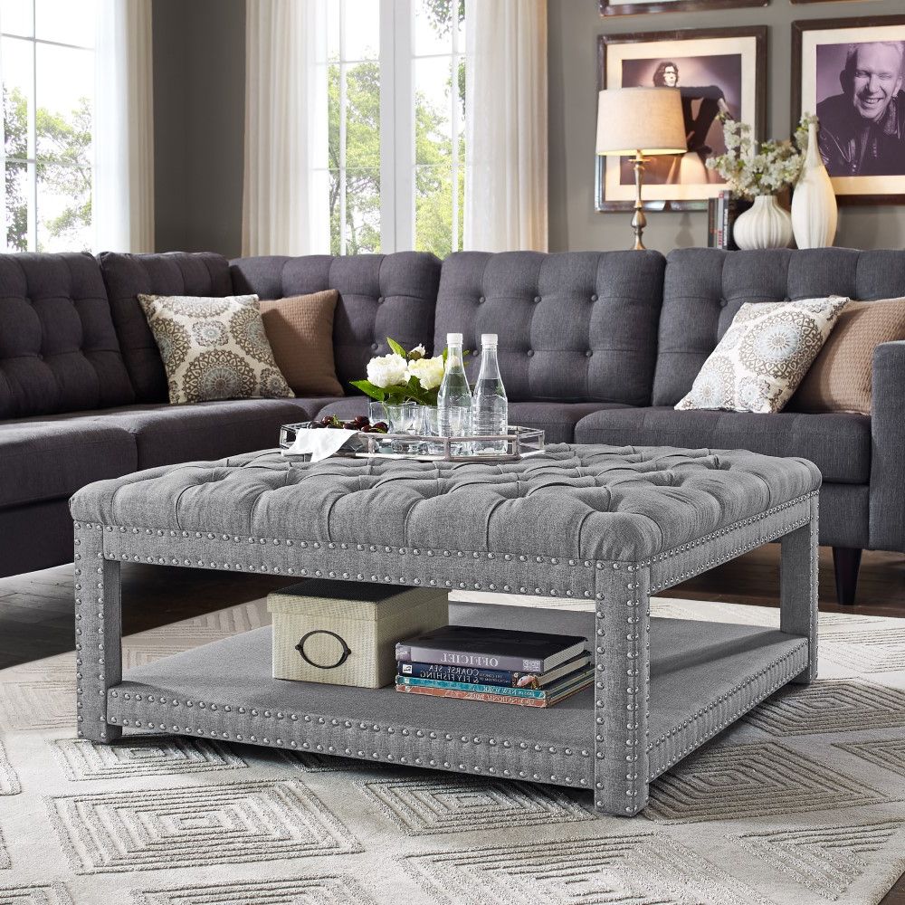 Preferred Tufted Ottoman Cocktail Tables For Pulaski – Grey Button Tufted Cocktail Ottoman – Ds D153 (Gallery 15 of 20)