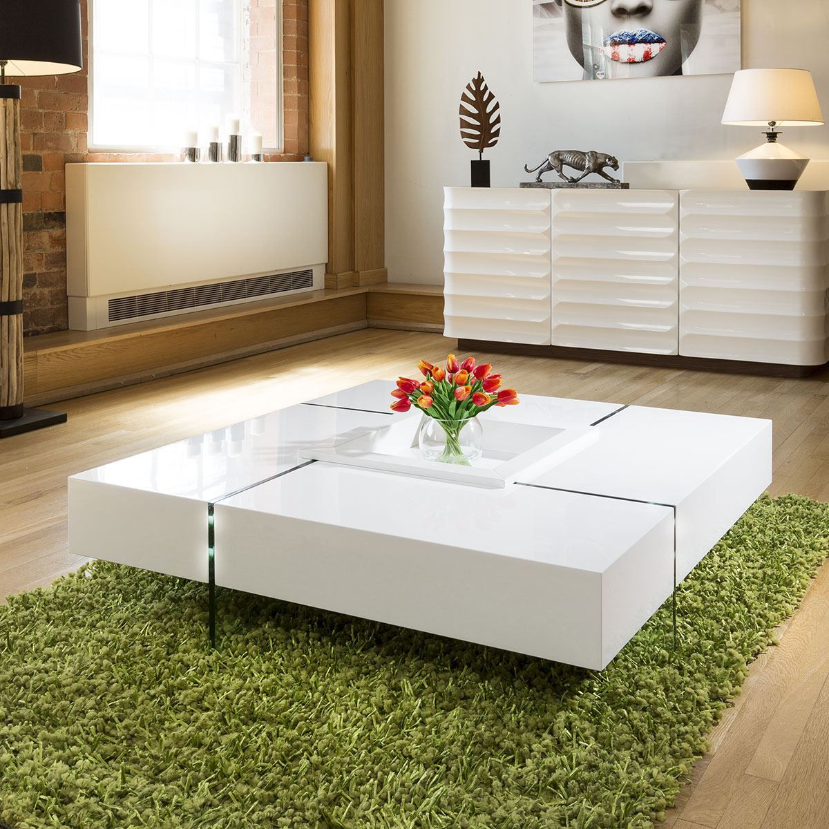 Quatropi Modern Large White Gloss Coffee Table 1194mm For Popular White Triangular Coffee Tables (View 18 of 20)