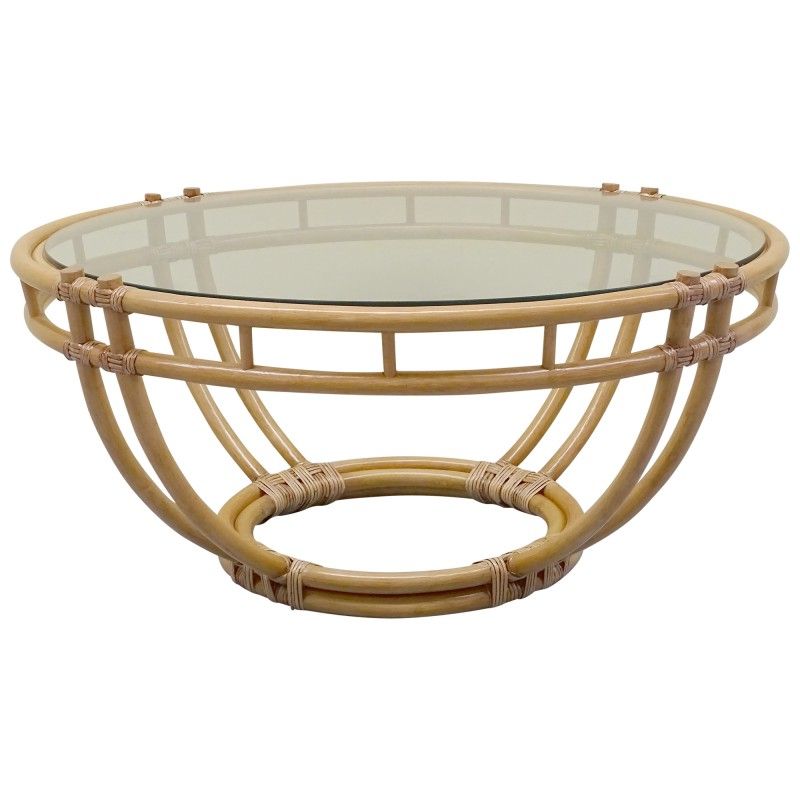 Raffles Glass Topped Bamboo Rattan Round Coffee Table Inside 2020 Natural Seagrass Coffee Tables (Gallery 3 of 20)