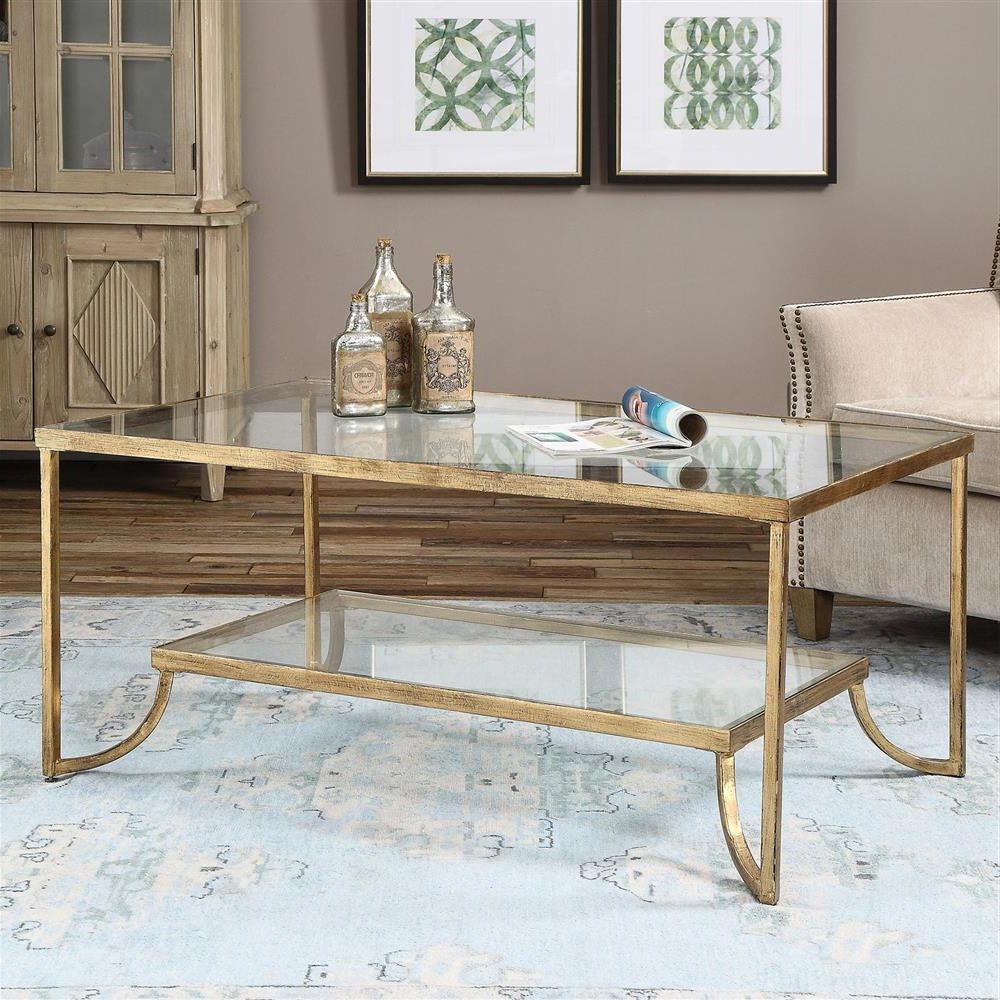 Recent Antique Blue Gold Coffee Tables With Madox Modern Classic Antique Gold Leaf Glass Rectangular (Gallery 1 of 20)