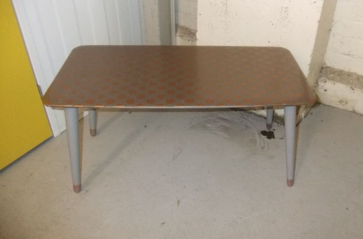 Recent Gray And Gold Coffee Tables Pertaining To Upcycled Mid Century Coffee Table With Grey & Gold (View 4 of 20)