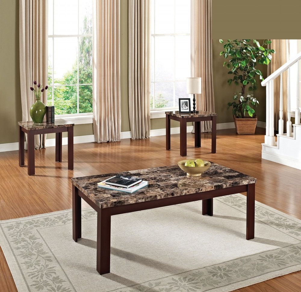 Recent Marble Top Coffee Tables For Finely Cherry 3pcs Faux Marble Top Coffee Table Set (View 4 of 20)