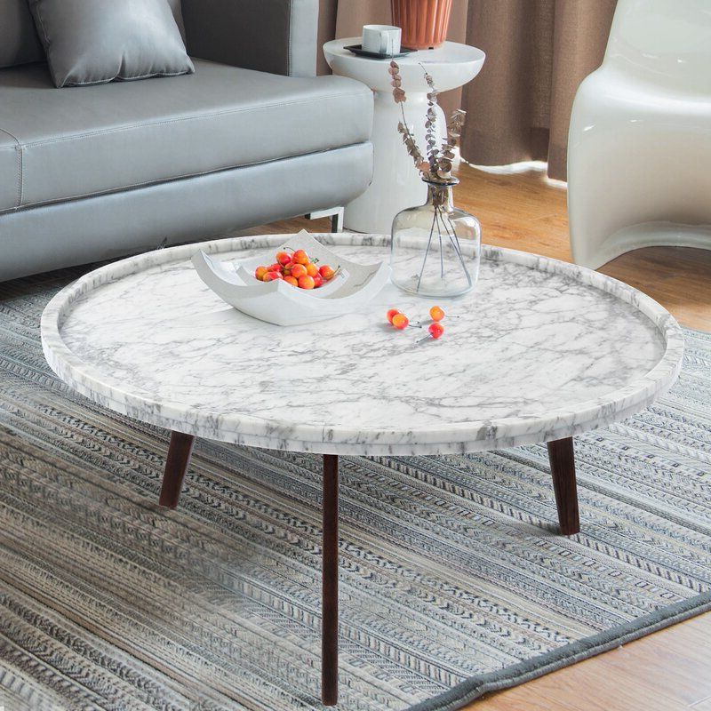 Recent White Stone Coffee Tables In Ivy Bronx Griselda 31" Round Italian Carrara White Marble (View 7 of 20)