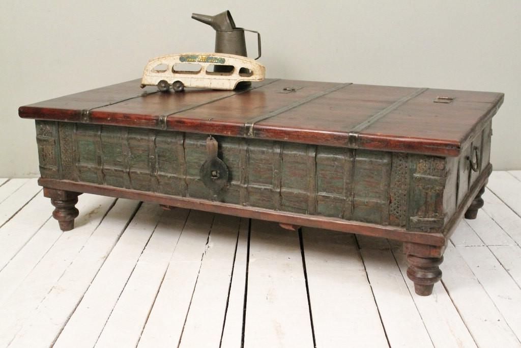 Reclaimed Trunk Coffee Table Antique Indian Olive Green Regarding 2019 Espresso Wood Trunk Cocktail Tables (Gallery 1 of 20)