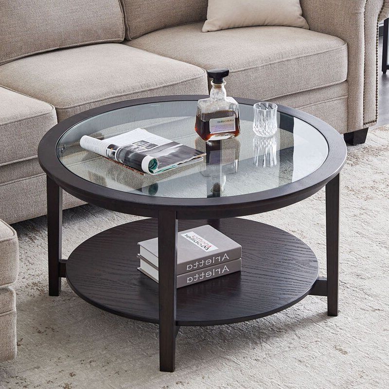 Red Barrel Studio® Black Round Glass Coffee Table, Mid With 2020 Open Storage Coffee Tables (Gallery 3 of 20)