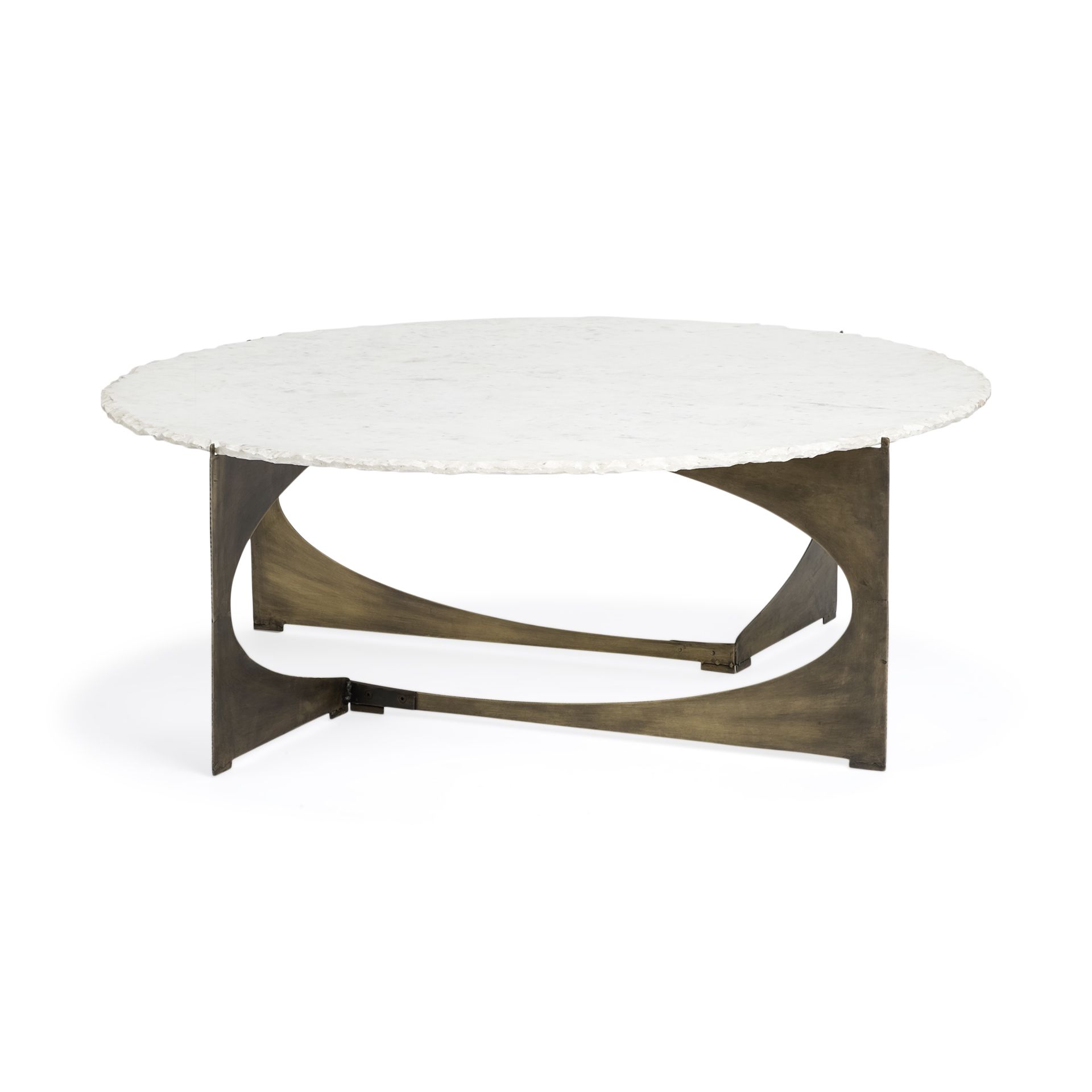 Reinhold I 49" Round White Marble Top Gold Metal Base For Fashionable Faux White Marble And Metal Coffee Tables (Gallery 5 of 20)