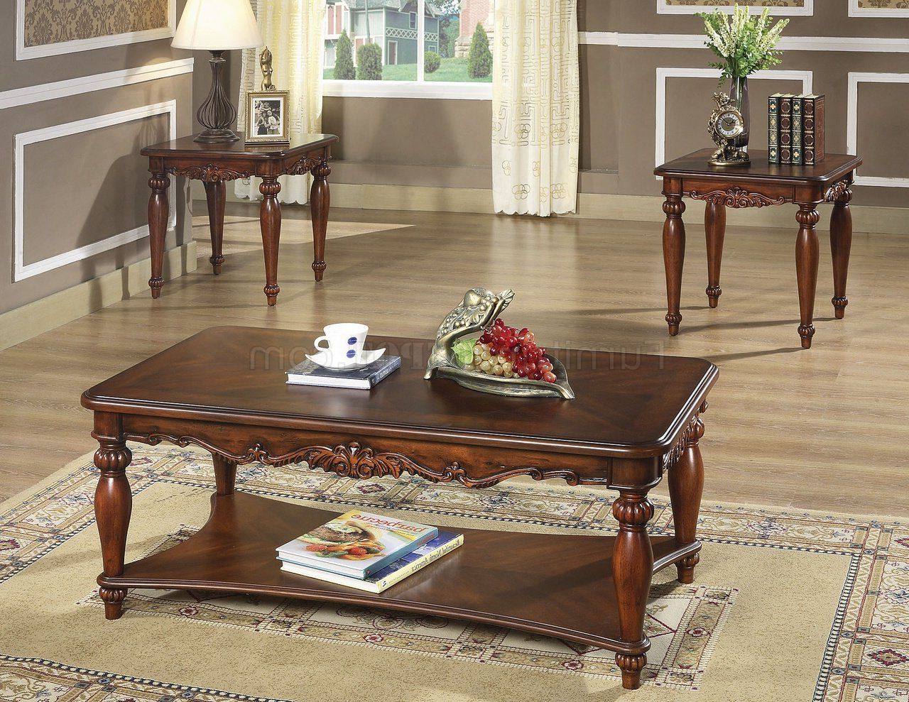Rich Walnut Finish Traditional 3pc Coffee Table W/cocktail For Widely Used Walnut Coffee Tables (View 10 of 20)