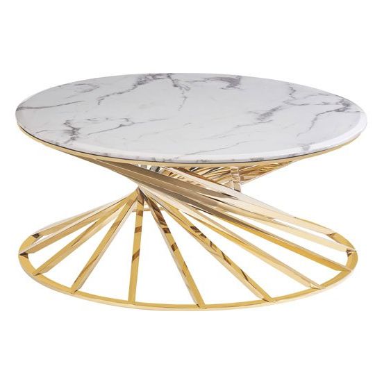 Romani White Grey Marble Coffee Table With Gold Steel Base For Most Recent Gray And Gold Coffee Tables (View 16 of 20)