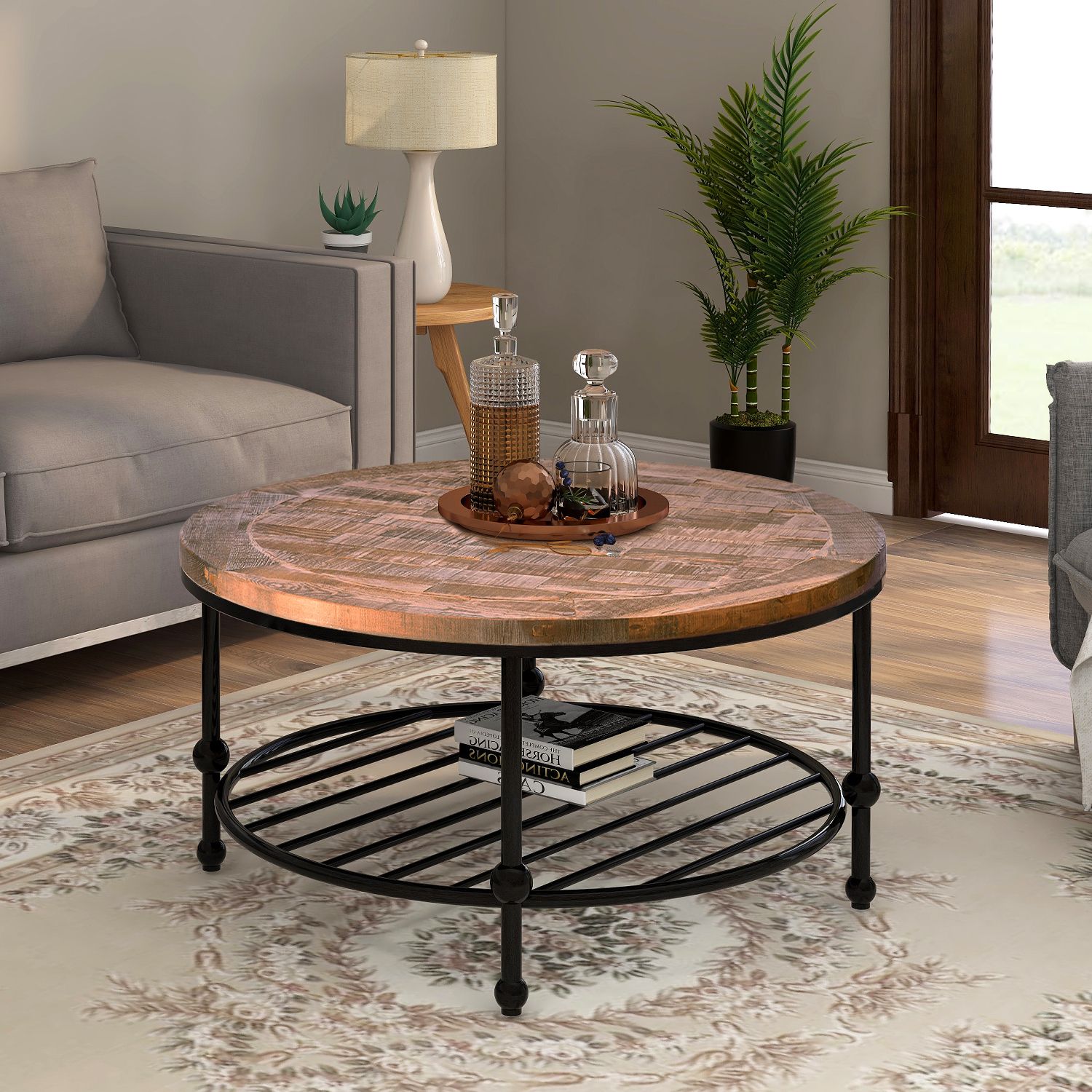 Round Coffee Table, Farmhouse Coffee Table, Rustic Brown Intended For 2019 2 Piece Round Coffee Tables Set (View 1 of 20)