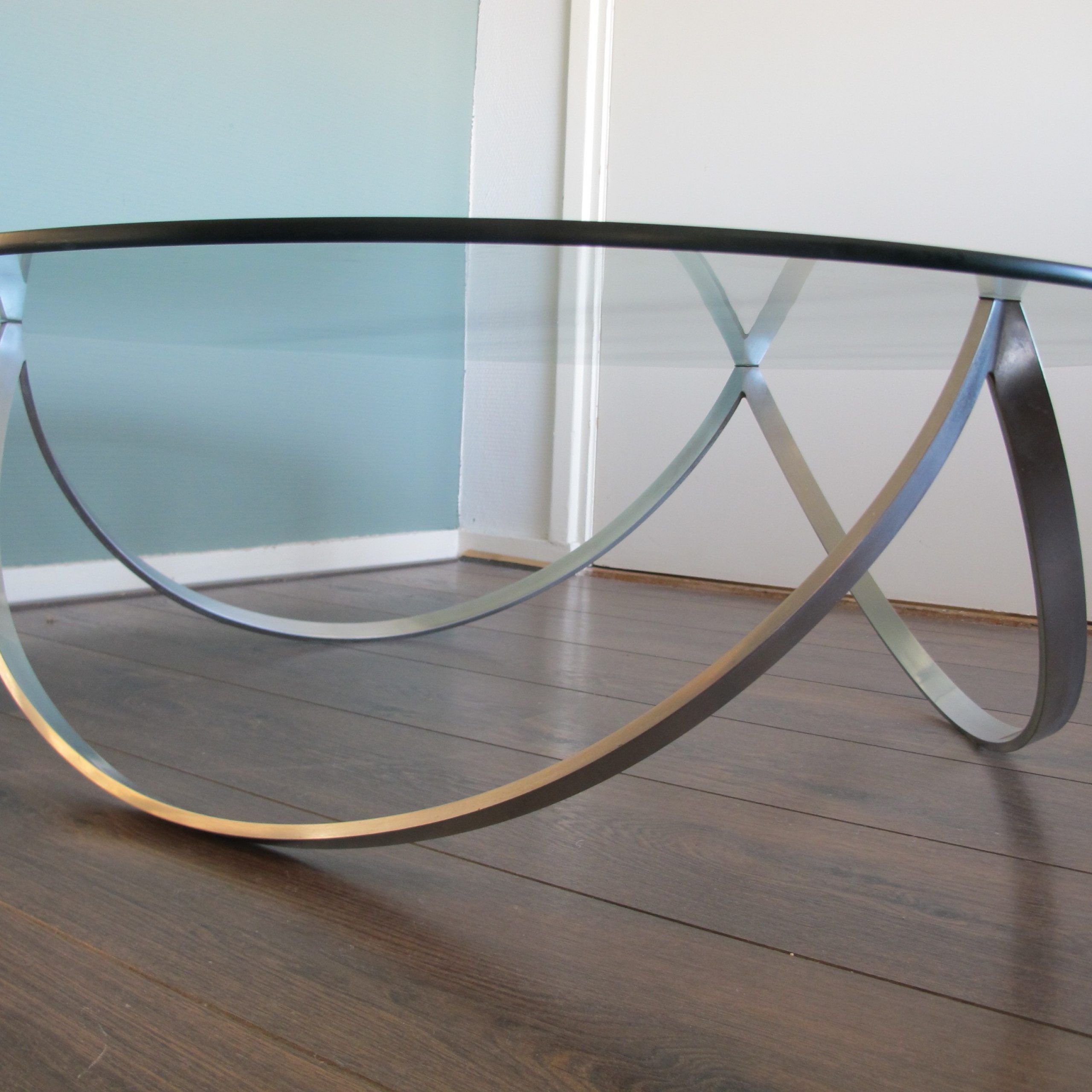 Round Coffee Table In Glass And Steel – 1960s – Design Market Inside Best And Newest Glass And Pewter Coffee Tables (Gallery 19 of 20)