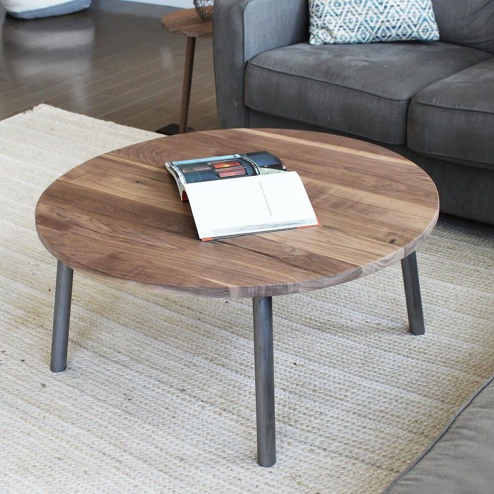 Round Walnut Wood And Metal Coffee Table, Round Tube Steel Intended For Preferred Walnut Wood And Gold Metal Coffee Tables (View 14 of 20)