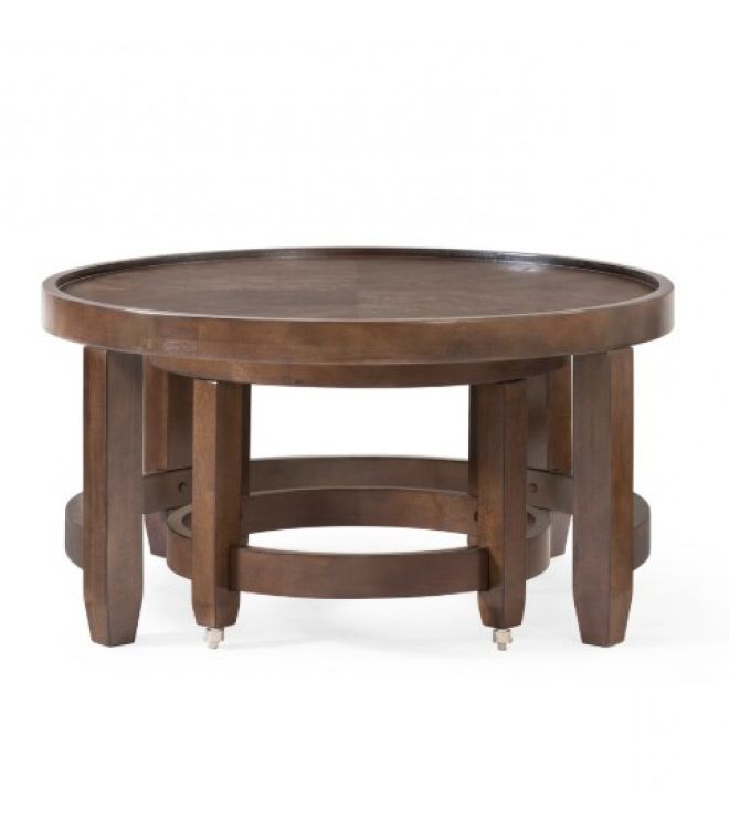 Round Wood Nesting Cocktail Tables Brown Finish Pertaining To Most Up To Date Brown Wood Cocktail Tables (Gallery 8 of 20)