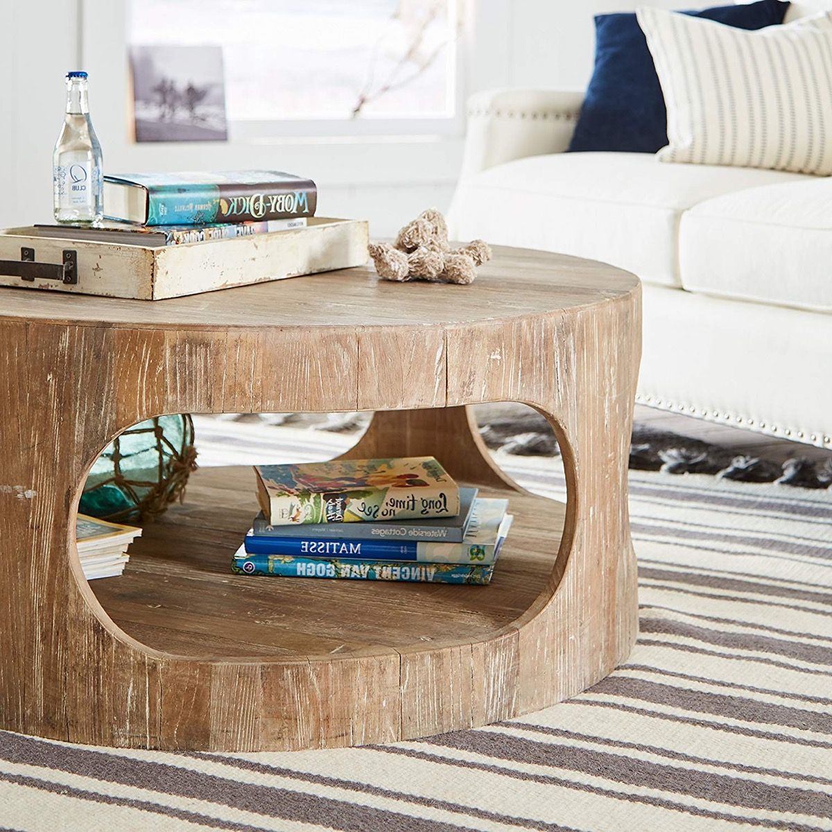 Rustic Round Distressed Wood Coffee Table With Bottom With Regard To Most Current 3 Piece Shelf Coffee Tables (View 18 of 20)
