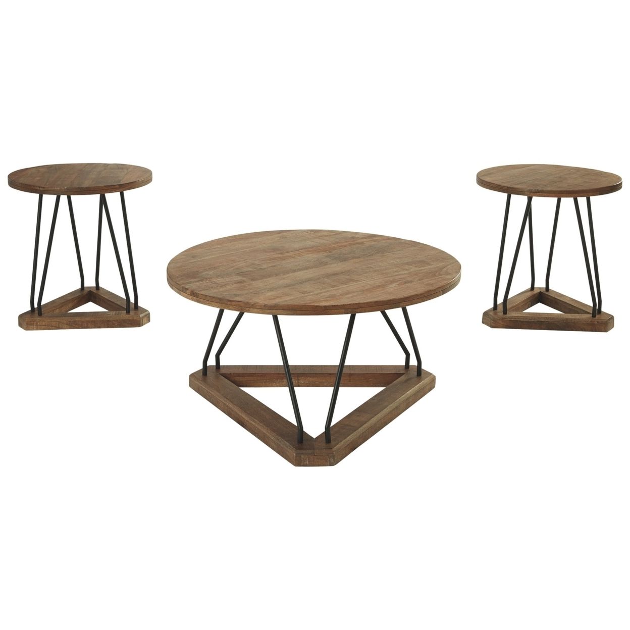 Saltoro Sherpi Round Coffee And 2 End Tables With Triangle Regarding Preferred Pecan Brown Triangular Coffee Tables (View 4 of 20)