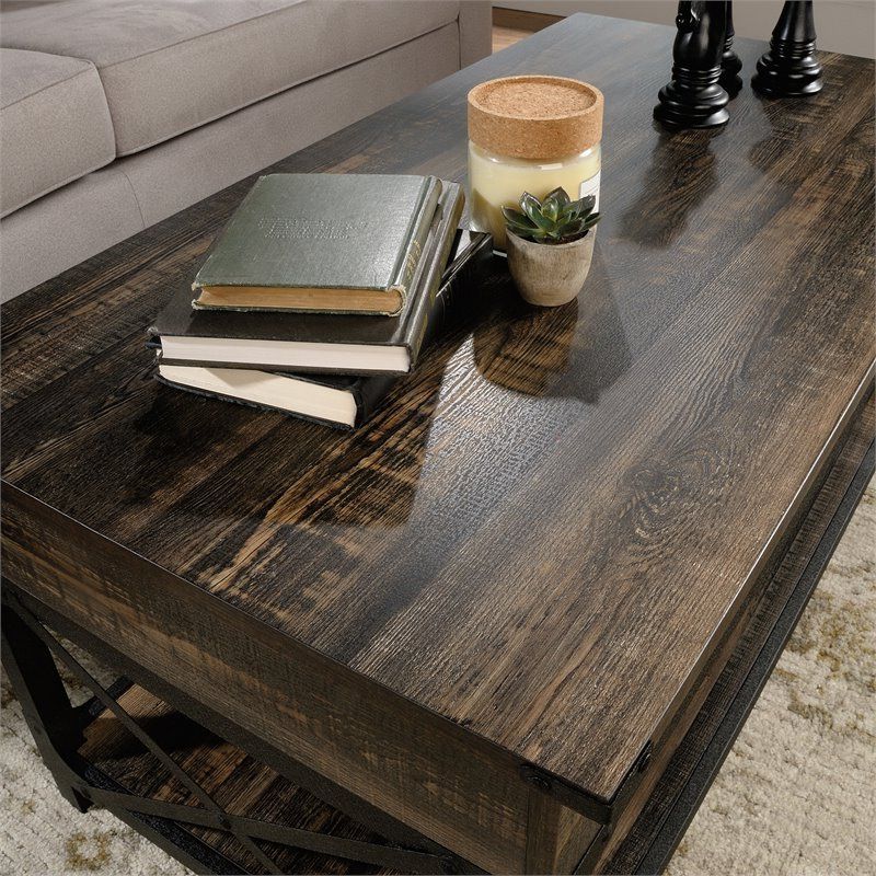 Sauder Steel River Wood And Metal Lift Top Coffee Table In Pertaining To Most Popular Metal And Oak Coffee Tables (Gallery 20 of 20)