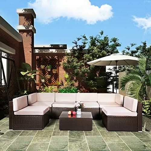 See U Max 7 Piece Patio Pe Rattan Wicker Sofa Set Outdoor In Current Black And Tan Rattan Coffee Tables (View 15 of 20)