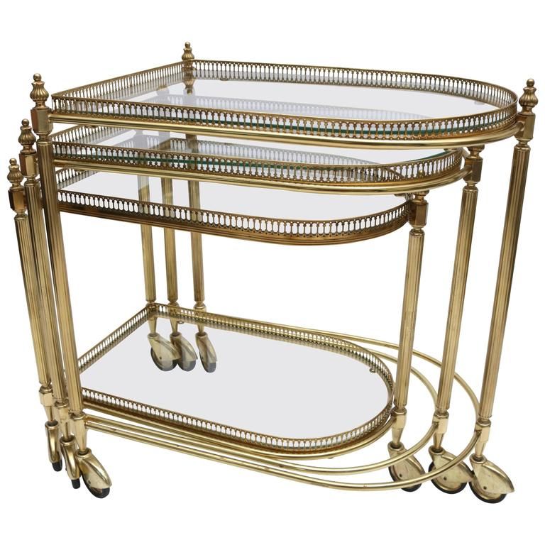 Set Of Three Brass Nesting Tables In The Style Of Maison Inside Best And Newest Antique Gold Nesting Coffee Tables (View 13 of 20)