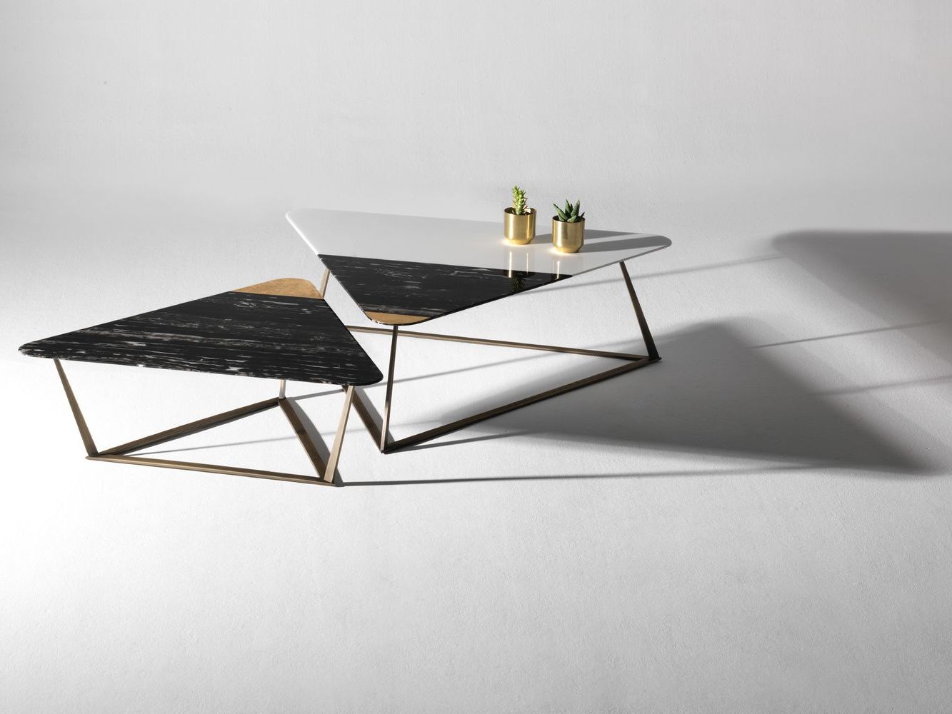 Set Of Triangle Marble Tables, Port Black And White Within 2019 White Geometric Coffee Tables (Gallery 19 of 20)