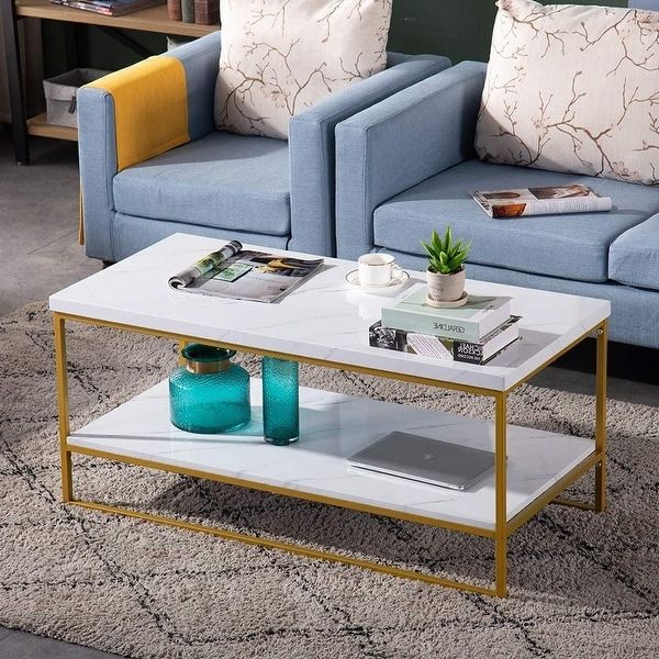 Shop 2 Layer Faux Marble Top Rectangular Coffee Table Within Best And Newest Faux Marble Coffee Tables (Gallery 8 of 20)