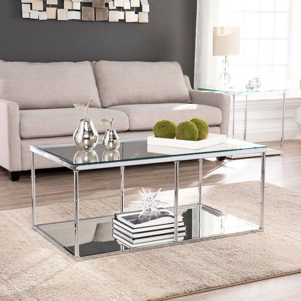 Shop Adelaide Glass Cocktail Table W/ Mirrored Shelf For Newest Mirrored Cocktail Tables (Gallery 3 of 20)