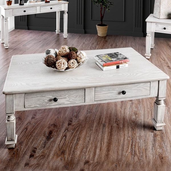 Shop Furniture Of America Julian Country Farmhouse Antique Pertaining To Well Known Antique White Black Coffee Tables (View 1 of 20)